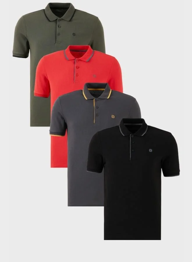 Buratti  Buratti Cotton Slim Fit Stripe Detailed Buttoned Polo Collar 4-Pack T Shirt Men's T SHIRT 5902118S4 for Men | Best Price UAE