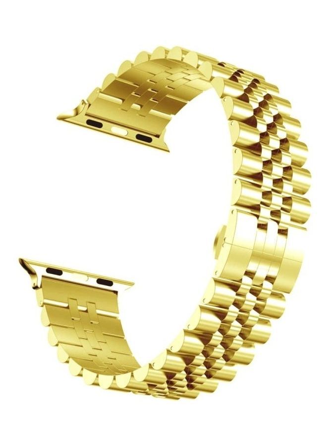 NIBEMINENT Five Beads Stainless Steel Replacement Watchbands For Apple Watch Series 6/SE/5/4 44mm - 3/2/1 42mm Golden - Image 2