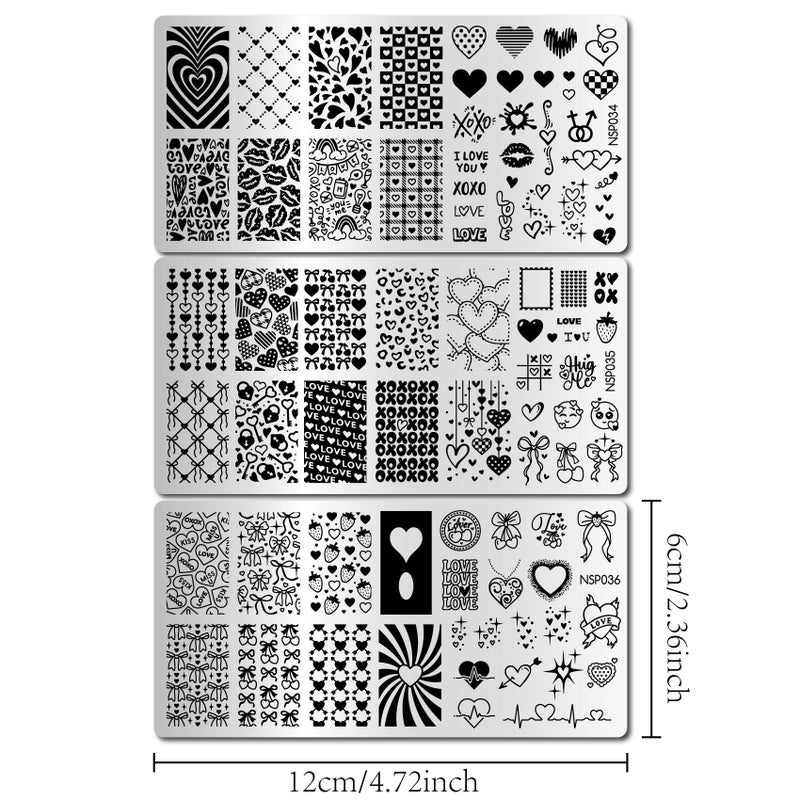 Arbuya Valentines Day Nail Art Stamping Plates Set of 3 - Hearts, Bows, XOXO, Lips & Love Designs Stamping Template for Cute & Romantic Nail Art DIY Manicure Saloon Tools Supplies - Image 2