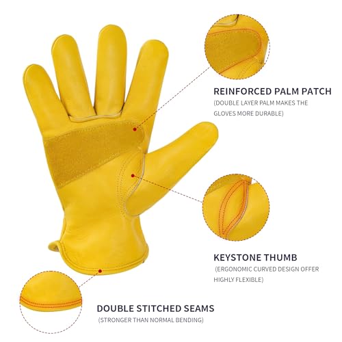 DULFINE Leather Work Gloves for Men & Women, Reinforced Durable Gardening Gloves,Cowhide Work Gloves,Puncture & Cut Resistant - Image 2