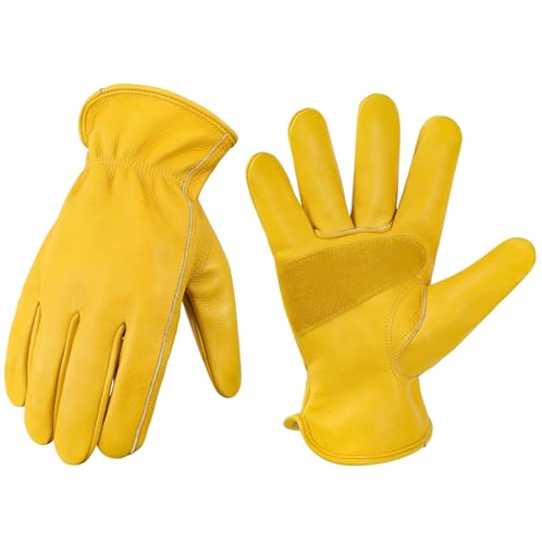 DULFINE Leather Work Gloves for Men & Women, Reinforced Durable Gardening Gloves,Cowhide Work Gloves,Puncture & Cut Resistant - Image 1