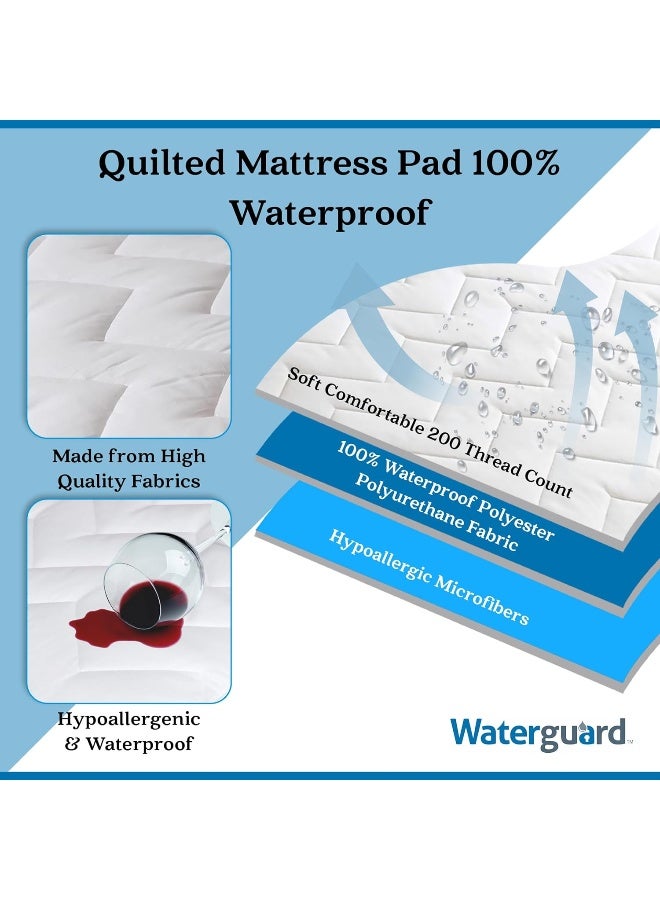 Waterguard Quilted Cotton Mattress Pad  Queen Size  Soft Comfortable and Fluffy Mattress Pad  Waterproof Mattress Protector Stretched 15 for Snug Fit on Regular Sized Mattress