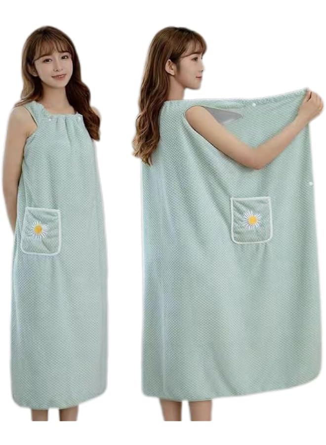 The Bros Microfiber Wearable Towel Bath, Ladies Sling Towel Wrap, Bath and Gym Towel, Quick Dry Fleece Bathrobe, Women Shower Wrap Towel with Pocket, Towel Wrap for Women (green, L) - Image 1
