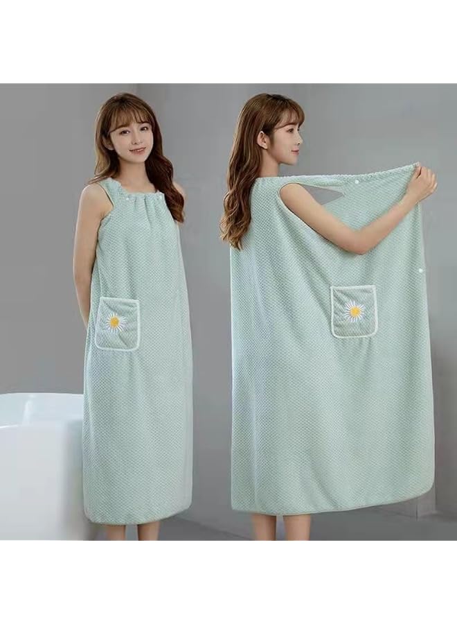 The Bros Microfiber Wearable Towel Bath, Ladies Sling Towel Wrap, Bath and Gym Towel, Quick Dry Fleece Bathrobe, Women Shower Wrap Towel with Pocket, Towel Wrap for Women (green, L) - Image 2
