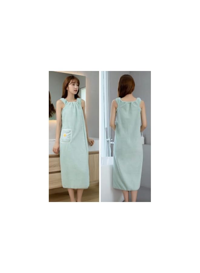 The Bros Microfiber Wearable Towel Bath, Ladies Sling Towel Wrap, Bath and Gym Towel, Quick Dry Fleece Bathrobe, Women Shower Wrap Towel with Pocket, Towel Wrap for Women (green, L) - Image 3