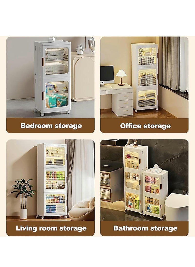 Generic Storage Cabinet Kitchen Storage Bins Foldable Storage Box with Transparent Doors and Wheels Stackable Pantry Cabinet Cupboard Closet for Small Space, Bathroom, Kitchen(3 Tier）  - Image 5