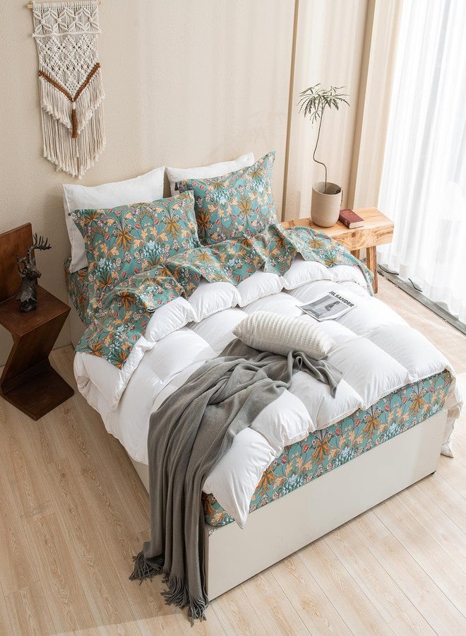 QSH 100% Cotton Sheets King Size Bed, Floral Pattern Botanical Luxury Cotton Printed Floral Sheets Size Sets Extra Soft and Breathable 4pcs Deep Pockets Bedding Sheets - Image 3