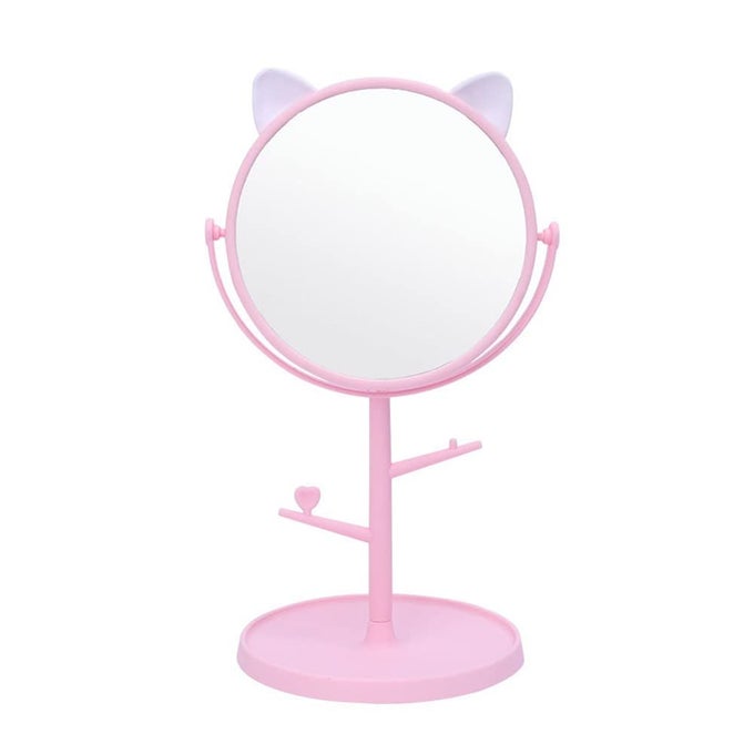 CREATIVE FASHION ADJUSTABLE DURABLE DESK MIRROR IN CUTE CAT EARS SHAPE MAKEUP VANITY MIRROR FOR YOU IN BATHROOM OR BEDROOM DESKTOP ROTATING SIMPLE BEAUTY MAKEUP MIRROR PALE PINK