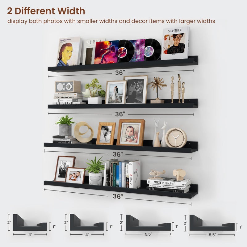 Axeman Picture Ledge Shelf | 36 Inch Walnut Floating Shelves Set of 4 | Rustic Wood Wall Shelves with Lip | 36" Walnut Picture Shelves for Wall with Ledge | Photo Shelves - Image 3