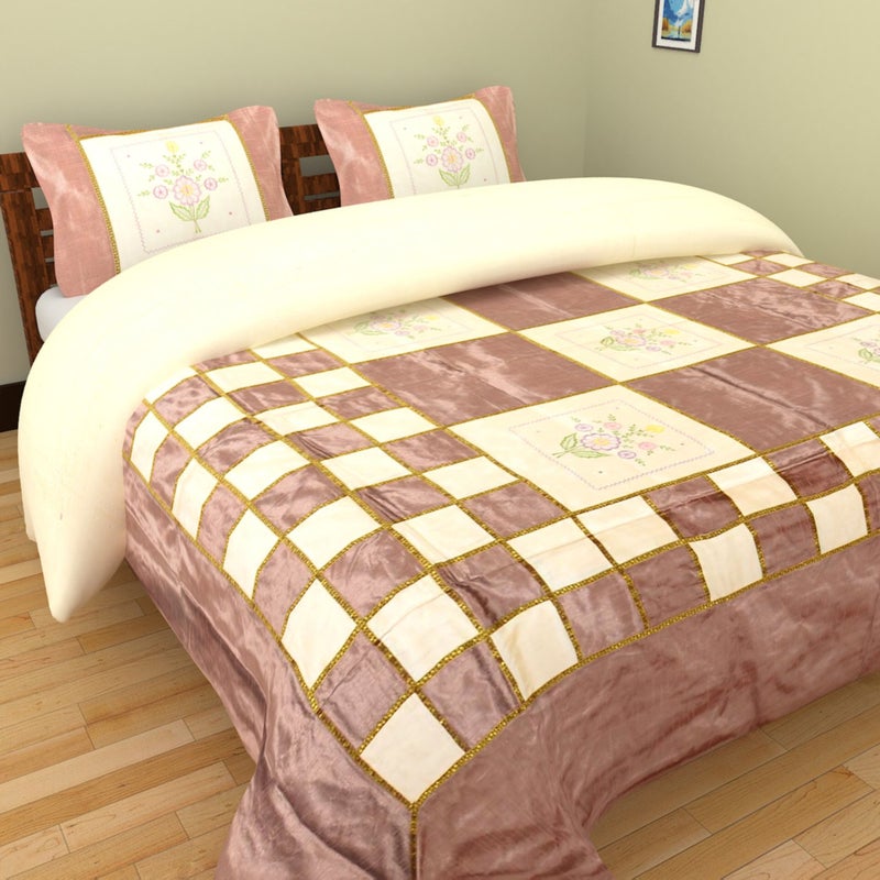 Chic & Comfort My Home MY Life.... Chic & Comfort My Home MY Life…. Aditi Impex Handicrafts Embroidery Patch Bedcover with Pillow (Set of 3 pcs.) (220 cm x 270 cm) Multi Color - Image 1