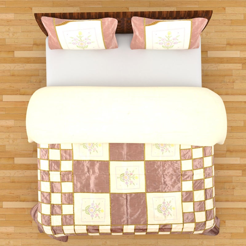 Chic & Comfort My Home MY Life.... Chic & Comfort My Home MY Life…. Aditi Impex Handicrafts Embroidery Patch Bedcover with Pillow (Set of 3 pcs.) (220 cm x 270 cm) Multi Color - Image 2
