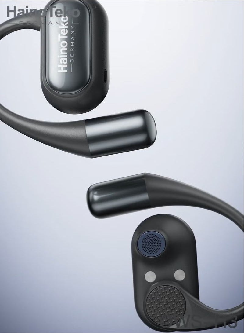 Haino Teko OpenFit Bluetooth Earphones with High-Quality Sound, Super Clear Mic, and Touch Controls – Stylish & Comfortable Black Wireless Earbuds for Music, Calls, and Sports - Image 4