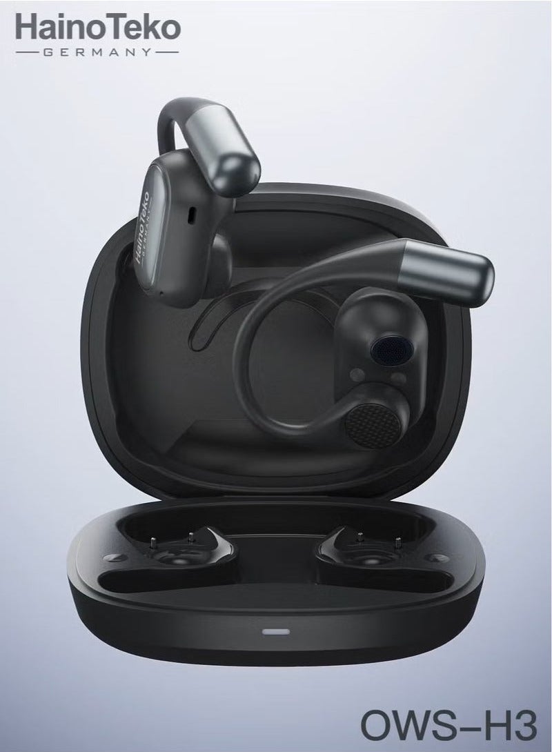 Haino Teko OpenFit Bluetooth Earphones with High-Quality Sound, Super Clear Mic, and Touch Controls – Stylish & Comfortable Black Wireless Earbuds for Music, Calls, and Sports - Image 3