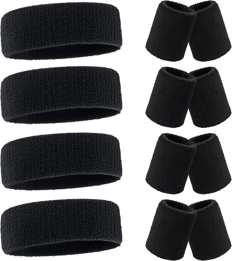 Civaner 12 Pcs 80s 90s Sweatbands Neon Sports Headbands Wristband Set for Men Women Party Cotton Headbands Terry Cloth Athletic Sweat Bands for Tennis Football Gym Outdoor Accessories - Image 1