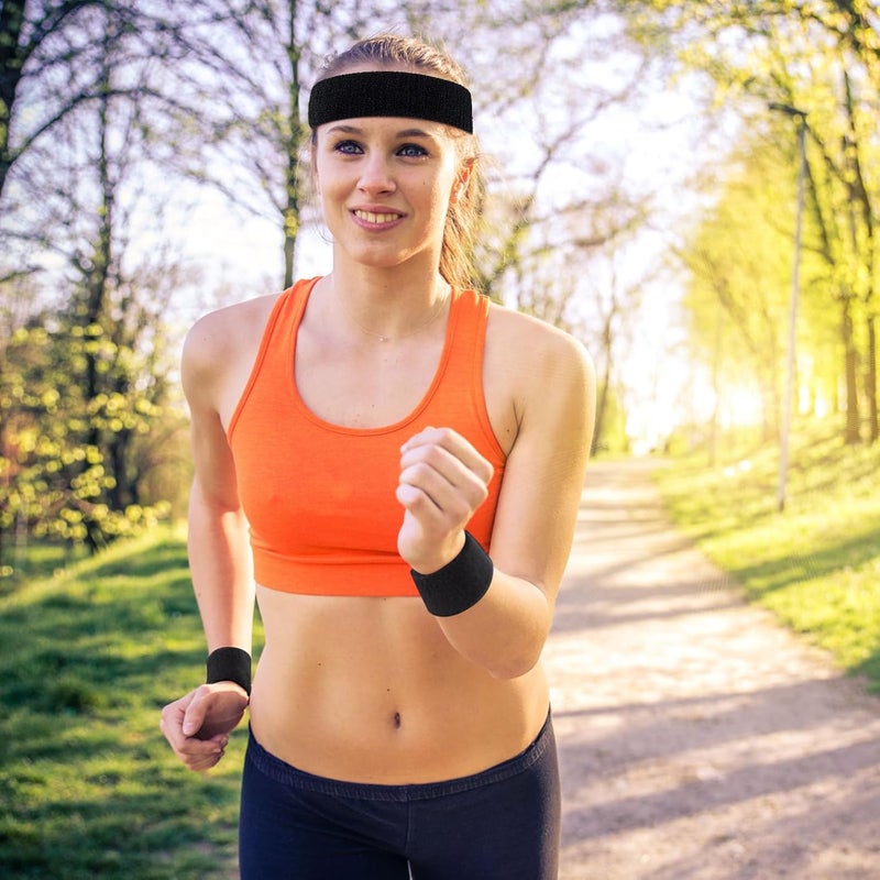 Civaner 12 Pcs 80s 90s Sweatbands Neon Sports Headbands Wristband Set for Men Women Party Cotton Headbands Terry Cloth Athletic Sweat Bands for Tennis Football Gym Outdoor Accessories - Image 5