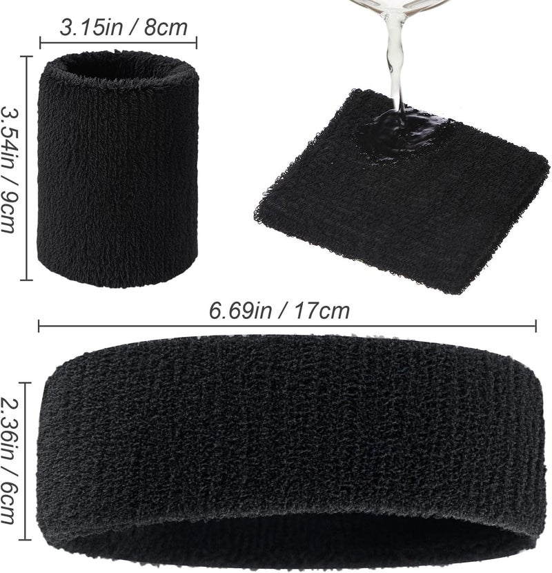 Civaner 12 Pcs 80s 90s Sweatbands Neon Sports Headbands Wristband Set for Men Women Party Cotton Headbands Terry Cloth Athletic Sweat Bands for Tennis Football Gym Outdoor Accessories - Image 2