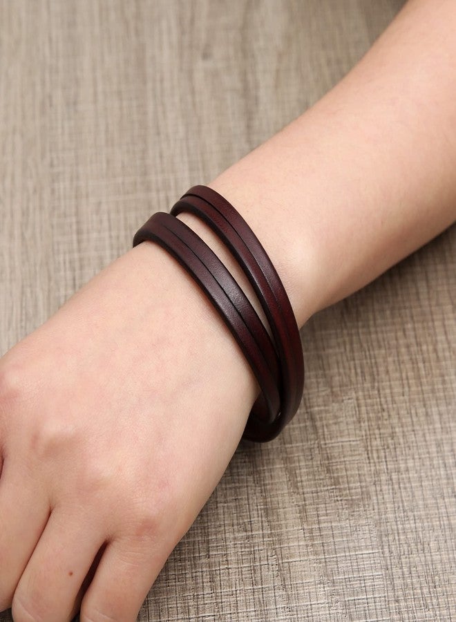 HZMAN 8.0 Inch Mens Handmade Leather Cuff Bracelet Steampunk Style leather wrap Wristband for Women Genuine Leather Bracelet（Brown） - Image 4