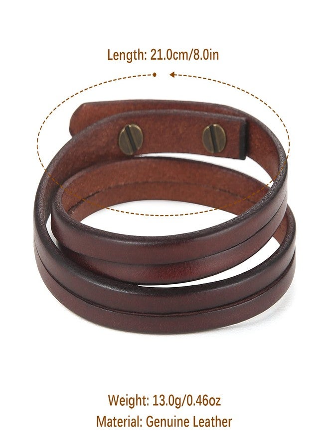 HZMAN 8.0 Inch Mens Handmade Leather Cuff Bracelet Steampunk Style leather wrap Wristband for Women Genuine Leather Bracelet（Brown） - Image 2