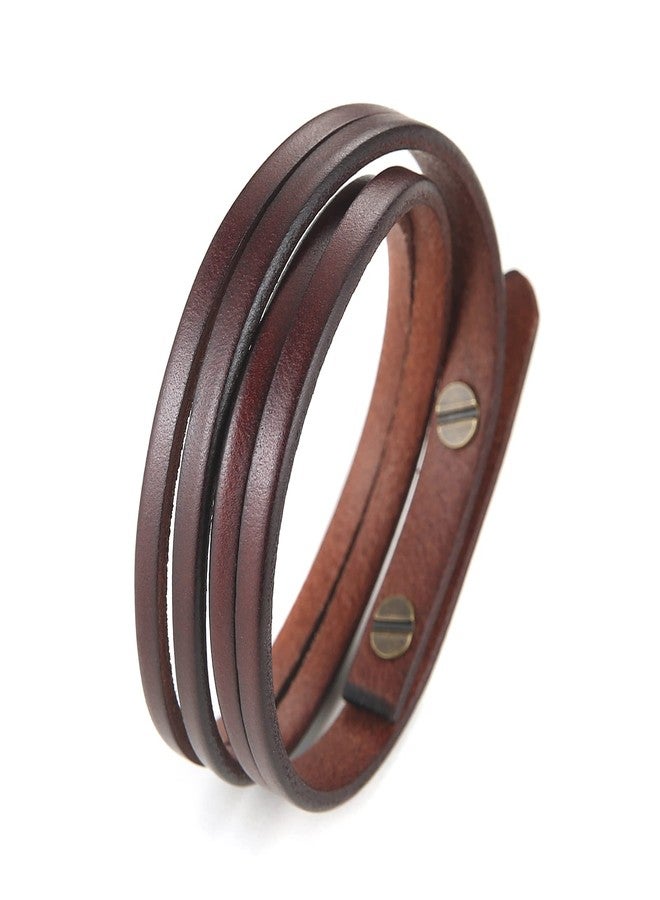 HZMAN 8.0 Inch Mens Handmade Leather Cuff Bracelet Steampunk Style leather wrap Wristband for Women Genuine Leather Bracelet（Brown） - Image 1