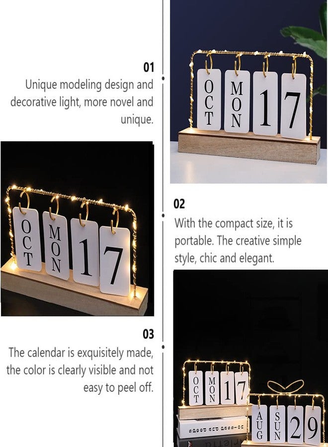 AUSTUFF Flip Wooden Perpetual Calendar Gold Metal Stand with Paper Monthly Daily Calendar with Light For Daily Office Home Decor Reusable Office Accessory - Image 4