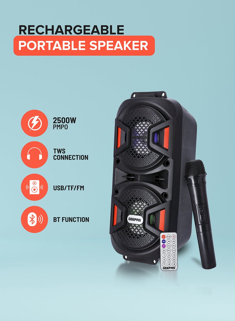 GEEPAS Rechargeable Portable Speaker, Portable Handle with 1500 MAH Huge Battery| TWS Connection & Compatible with BT/ USB/ AUX/ FM/ Micro SD | Ideal for Home, Hotels, Trips & Outdoor Use GMS11187 Black - Image 1