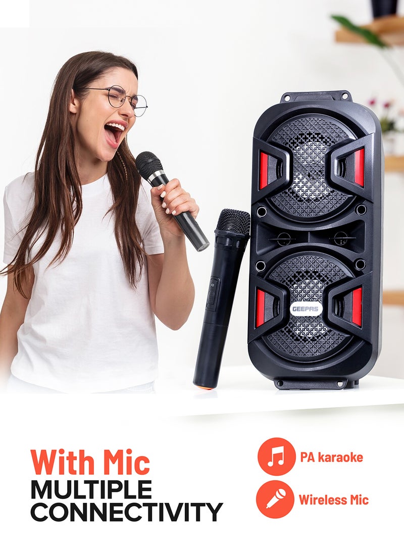 GEEPAS Rechargeable Portable Speaker, Portable Handle with 1500 MAH Huge Battery| TWS Connection & Compatible with BT/ USB/ AUX/ FM/ Micro SD | Ideal for Home, Hotels, Trips & Outdoor Use GMS11187 Black - Image 4