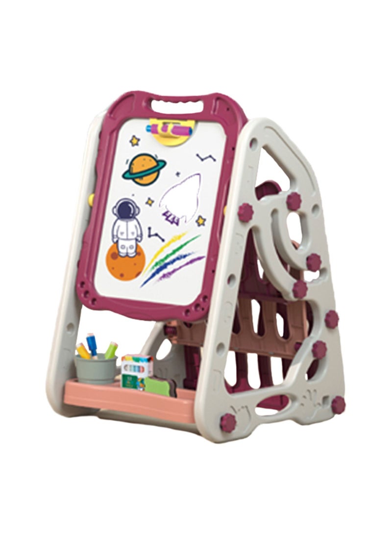 Little Story Double Sided Multifunctional Magnetic Drawing, Learning Board With Book Shelf - Pink - Image 1