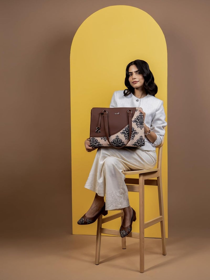 ZOUK حقيبة أساسية للمكتب للنساء | جوت | حقيبة توت مصنوعة يدويًا من الجلد النباتي مع حزام كتف مزدوج - Image 3