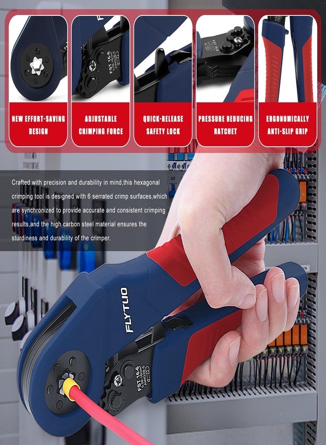Flytuo Ferrule Crimping Tool Set, 6 Sides Crimp Pliers 0.05-16mm²(AWG 28-5), Self-Adjustable Ratchet Crimping Tool for Cable End Sleeves and Wire Ferrules, Suitable for Repair and DIY Enthusiasts - Image 3