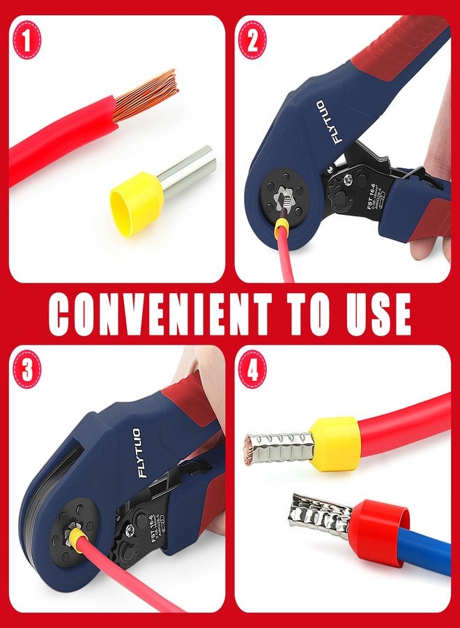 Flytuo Ferrule Crimping Tool Set, 6 Sides Crimp Pliers 0.05-16mm²(AWG 28-5), Self-Adjustable Ratchet Crimping Tool for Cable End Sleeves and Wire Ferrules, Suitable for Repair and DIY Enthusiasts - Image 5