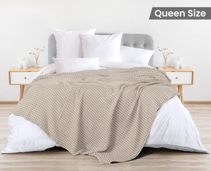 Utopia Bedding Khaki 100% Cotton Waffle Blanket 300 GSM [Queen - 90x90 Inch] Soft Lightweight Breathable Bed Blanket for All Season - Image 2