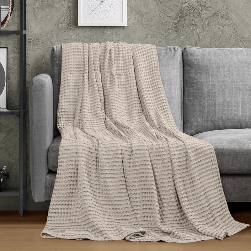 Utopia Bedding Khaki 100% Cotton Waffle Blanket 300 GSM [Queen - 90x90 Inch] Soft Lightweight Breathable Bed Blanket for All Season - Image 4