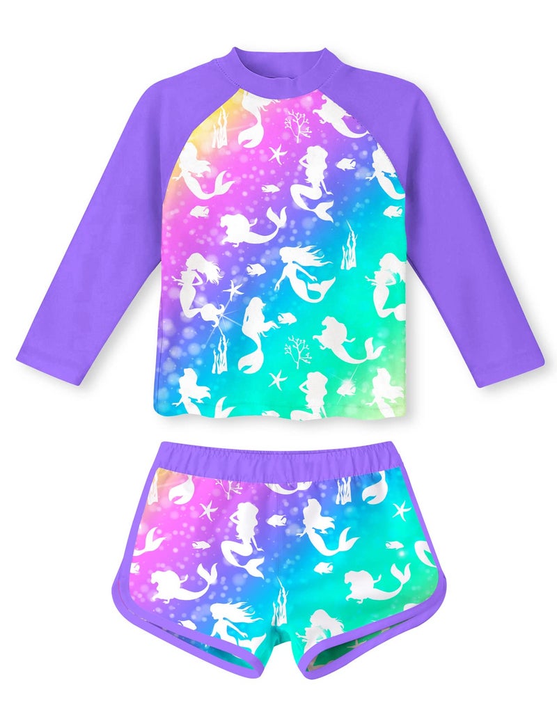 TUONROAD Girls Rash Guard 2Piece Swimsuit Set Teens Mermaid Printed O Neck Long Sleeve for 6 7 Yrs Old Kids Bikini with UPF 50 Sun Protection for Pool Beach Party - Image 2