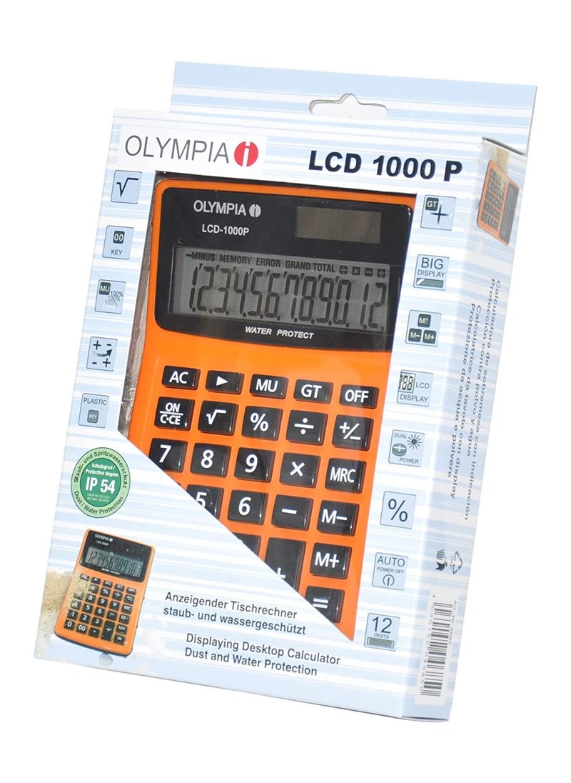 Olympia Olympia Pocket Calculator (12 Digits, Orange, LCD1000P/OLCA4685)  - Image 3