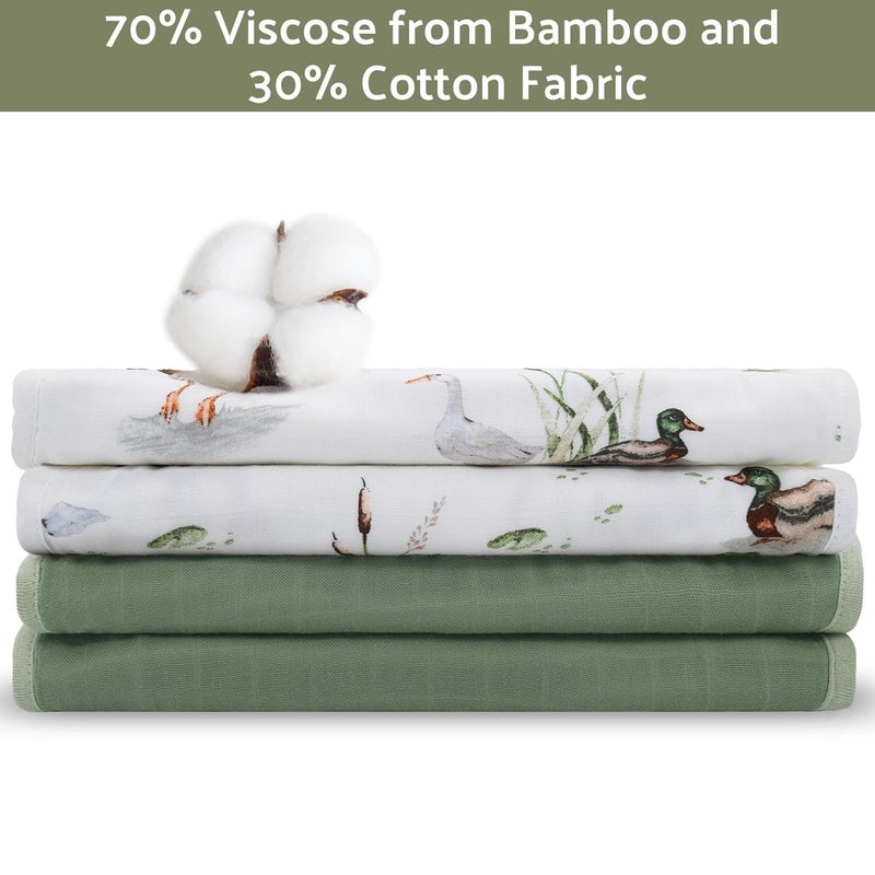 LifeTree Muslin Baby Burp Cloths  2 Pack 70 Viscose from Bamboo and 30 Cotton Large 22 by 10 Absorbent Milk Spit Up Rags  Burping Cloths for Newborn Girls Boys MallardDuck  Olive - Image 4