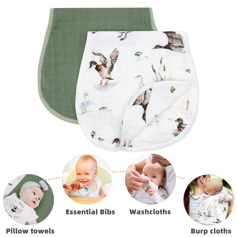 LifeTree Muslin Baby Burp Cloths  2 Pack 70 Viscose from Bamboo and 30 Cotton Large 22 by 10 Absorbent Milk Spit Up Rags  Burping Cloths for Newborn Girls Boys MallardDuck  Olive - Image 2