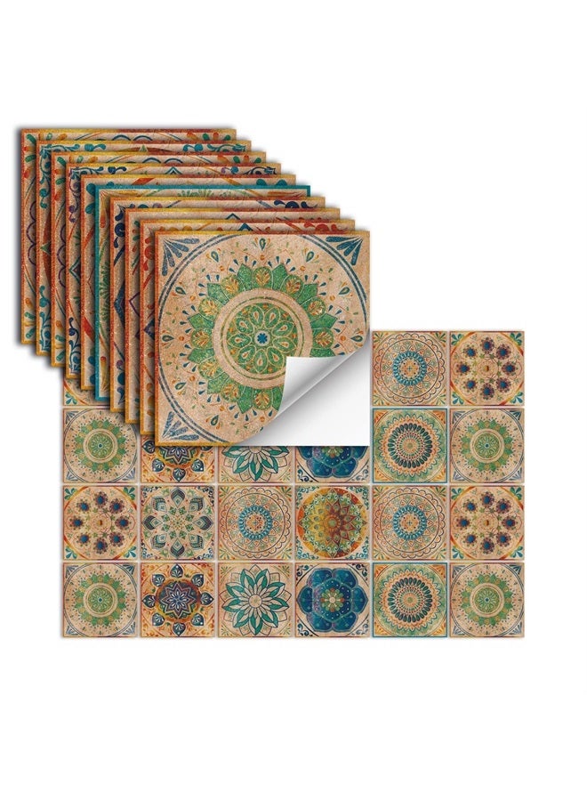 oxiang 24 Pcs Tile Stickers Self-Adhesive Peel and Stick Tile Backsplash Vinyl Wall Stickers for Kitchen Bathroom Tile Wall Fireplace Cupboard Decoration Stickers,HZ-56,8x8inch - Image 1