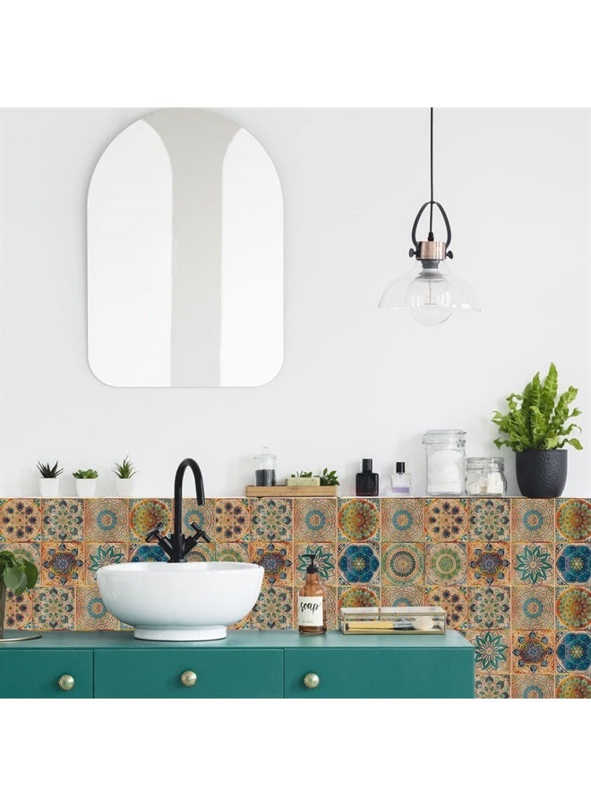 oxiang 24 Pcs Tile Stickers Self-Adhesive Peel and Stick Tile Backsplash Vinyl Wall Stickers for Kitchen Bathroom Tile Wall Fireplace Cupboard Decoration Stickers,HZ-56,8x8inch - Image 3