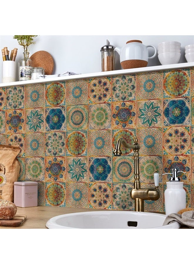 oxiang 24 Pcs Tile Stickers Self-Adhesive Peel and Stick Tile Backsplash Vinyl Wall Stickers for Kitchen Bathroom Tile Wall Fireplace Cupboard Decoration Stickers,HZ-56,8x8inch - Image 2