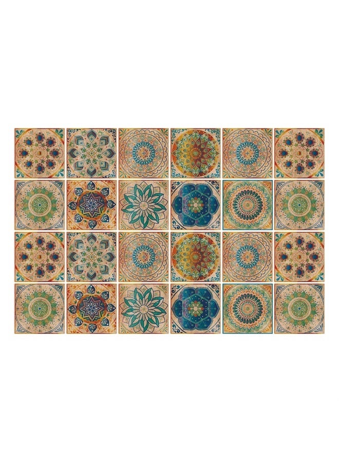 oxiang 24 Pcs Tile Stickers Self-Adhesive Peel and Stick Tile Backsplash Vinyl Wall Stickers for Kitchen Bathroom Tile Wall Fireplace Cupboard Decoration Stickers,HZ-56,8x8inch - Image 5
