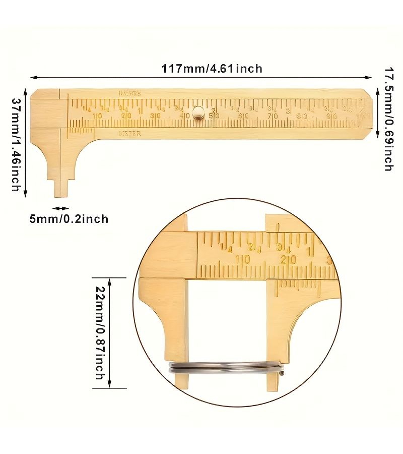 Yellow Retro Brass Pocket Caliper Dual Scale Measuring Tool 0.1mm Precision - Image 4