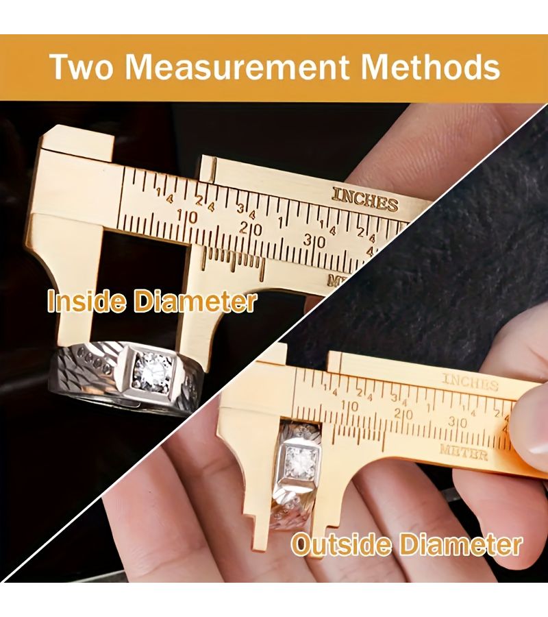 Yellow Retro Brass Pocket Caliper Dual Scale Measuring Tool 0.1mm Precision - Image 2