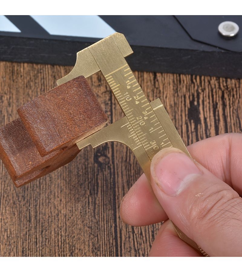 Yellow Retro Brass Pocket Caliper Dual Scale Measuring Tool 0.1mm Precision - Image 1