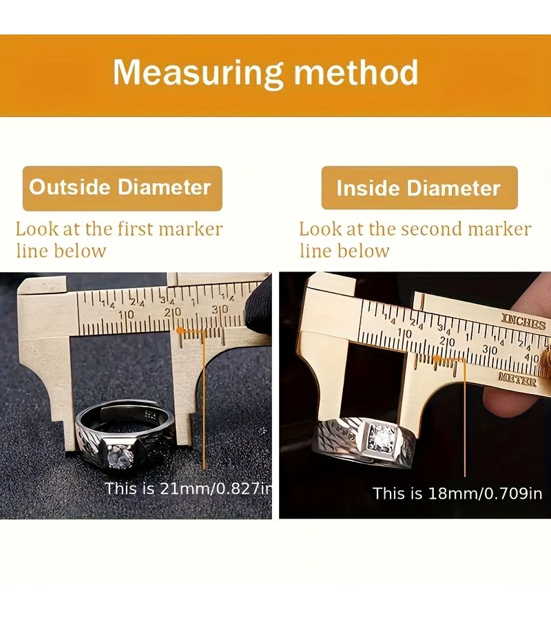 Yellow Retro Brass Pocket Caliper Dual Scale Measuring Tool 0.1mm Precision - Image 3
