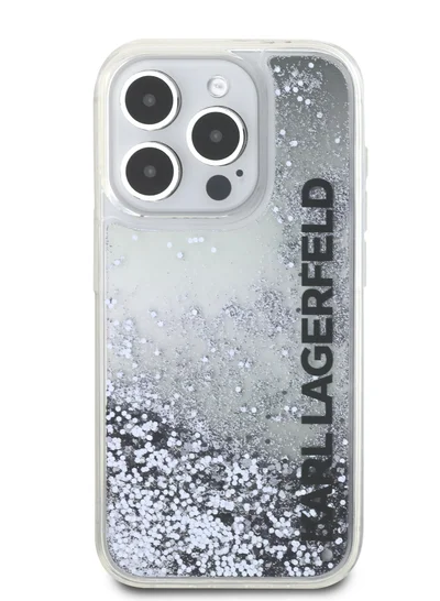 Karl Lagerfeld Liquid Glitter Gradient Hard Case for iPhone 16 Pro / Drop & Bumper Protection / Easy Snap-On / Slim Profile- Black