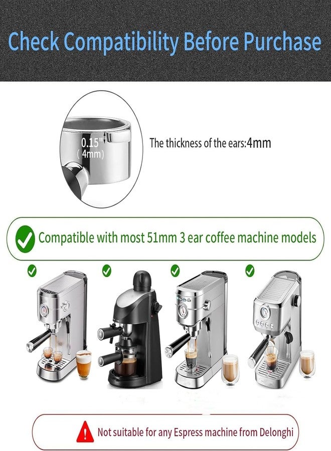 Jerliflyer 51mm Bottomless Portafilter & Puck Screen, 2 Ears Stainless Steel Head, with Stainless Steel Double Shot Capacity Cup Filter Basket Compatible for Delonghi ECP3420/ECP3120/EC155/BCO430/EC260 - Image 5