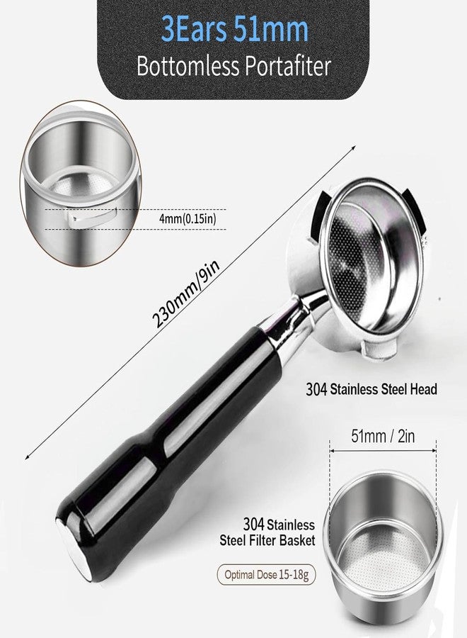 Jerliflyer 51mm Bottomless Portafilter & Puck Screen, 2 Ears Stainless Steel Head, with Stainless Steel Double Shot Capacity Cup Filter Basket Compatible for Delonghi ECP3420/ECP3120/EC155/BCO430/EC260 - Image 2