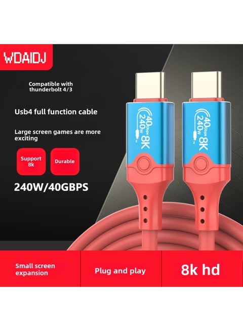 USB4 Data Line 240W Fast Charging Line 40G High Speed 8K60Hz Screen Projection Full Function Compatible With USB4 Lightning Interface-Color:USB4 Blue-Cord Length:5