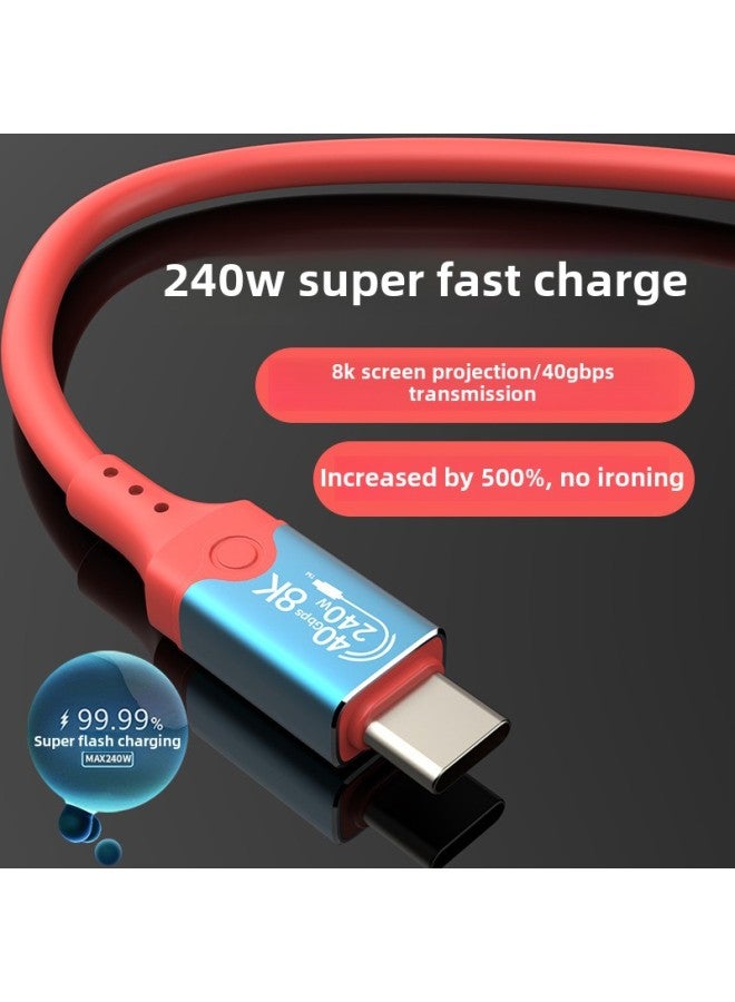 USB4 Data Line 240W Fast Charging Line 40G High Speed 8K60Hz Screen Projection Full Function Compatible With USB4 Lightning Interface-Color:USB4 Blue-Cord Length:5