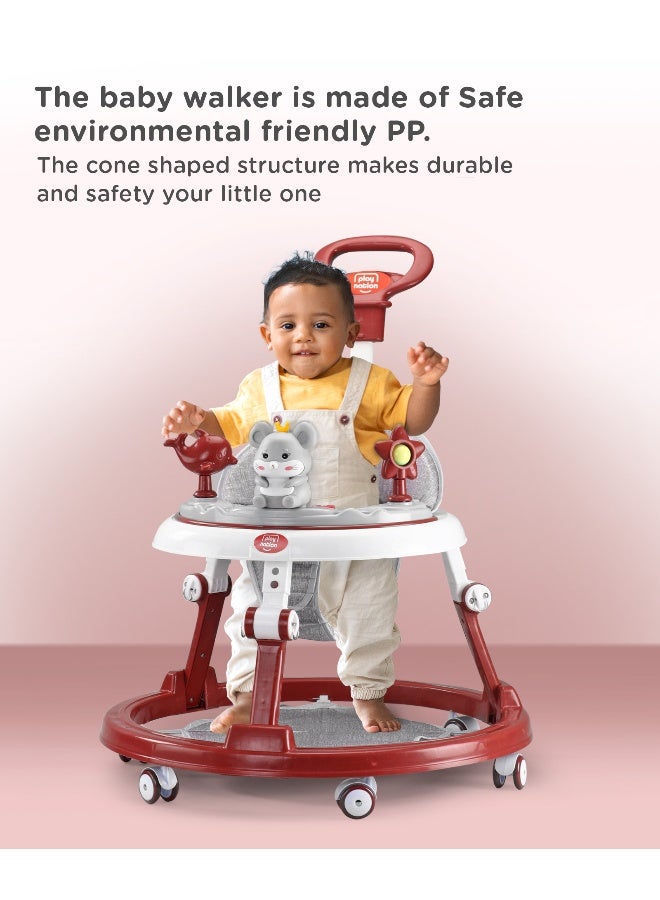 PlayNation Play Nation Musical Baby Walker with Lights, Parent Push Handle, Removable Foot Mat, Adjustable Height, Foldable Design, 6 to 18 Months, 206 x 66 x 84 cm - Red and White - Image 2